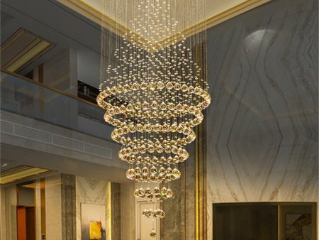 Modern LED Crystal Villa Chandelier Droplight Long Circular Crystal Lighting on Sale