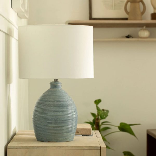 Vara Terracotta Ribbed Lamp With Shade - White Supply