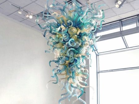 Luxury Hotel Villa Crystal Aqua Blue Hand Blown Murano Glass Chandelier For Sale