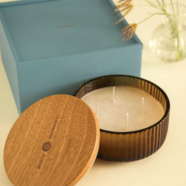 Mahogany Natural Soy Wax Glass Bowl with Wooden Lid(4 Wick) Online Hot Sale