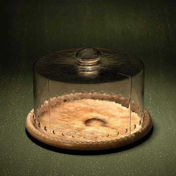 glass cloche with scallop wooden base For Cheap