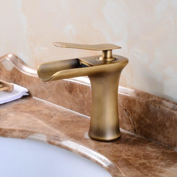 Basin Faucet Waterfall Bathroom Faucets Single handle Basin Mixer Tap Antique Faucet Brass Sink Water Crane Taps Online now