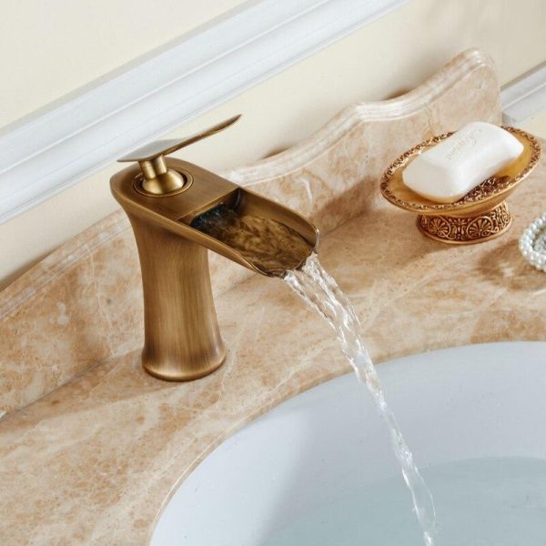 Basin Faucet Waterfall Bathroom Faucets Single handle Basin Mixer Tap Antique Faucet Brass Sink Water Crane Taps Online now