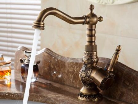 Basin Faucets Antique Brass Bathroom Faucet Basin Carving Tap Rotate Single Handle Hot and Cold Water Mixer Taps Crane Hot on Sale