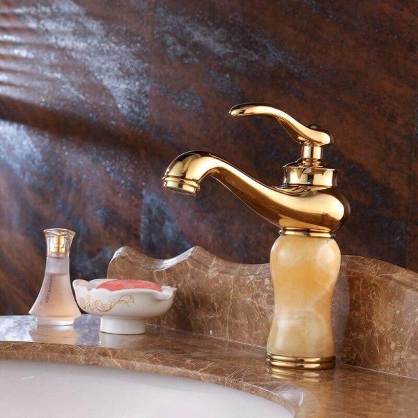 Gold Jade Ware Bathroom Faucet Single Handle Single Hole Sink Basin Faucet Cold Hot Water Mixer Bathroom Accessories Online Hot Sale