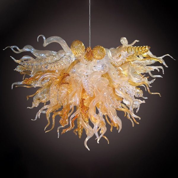 Modern Art Amber Hanging Lamps Hand Blown Glass LED Chandelier Discount