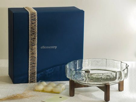 Wave Glass & wood Bowl  with Floating candle Gift Set For Sale