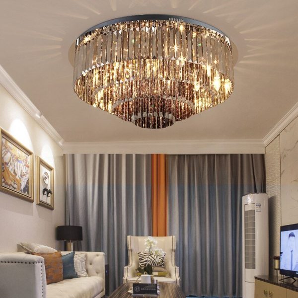 Luxury Modern Round Black Crystal Ceiling Light Chandelier For Living Room Hot on Sale