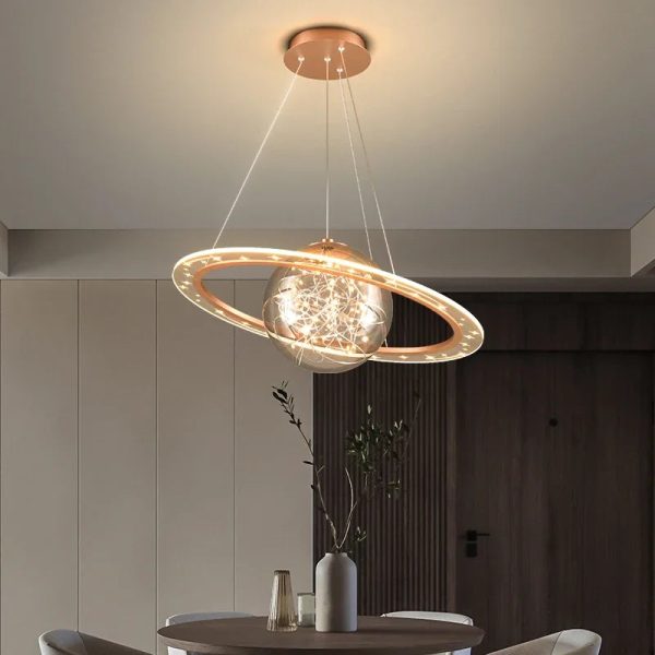 Nordic LED Modern Golden Round Planet Chandelier - Living, Dining and Bedroom Décor Lighting Online now