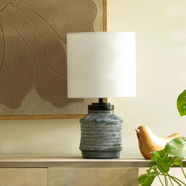 Vara Terracotta Textured Distressed Blue Lamp With Shade - White Online now