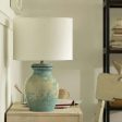 Vara Distressed Aqua Terracotta Table Lamp With Shade - White Discount