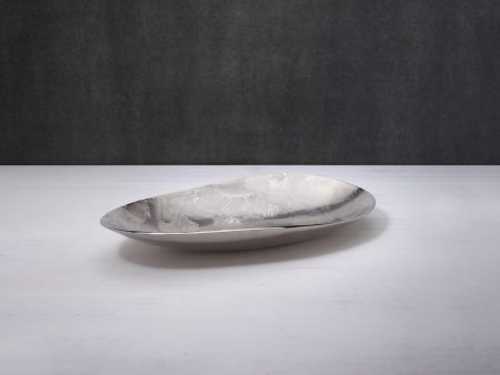 silver textured metal platter- small For Sale