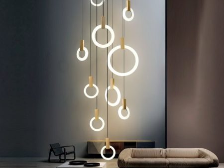 Modern LED Wooden Ring Chandelier Ceiling Living Room On Stairs Hanging Pendant Light For Discount