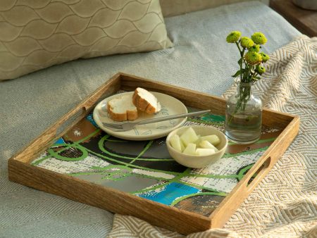 Wooden Multicolour Abstract Tray - Square For Cheap