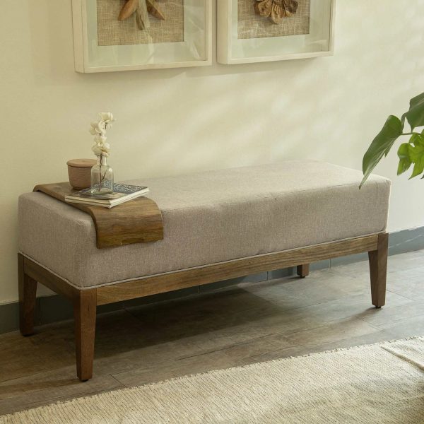 Upholstered Wooden Bench with Wooden Slider on Sale