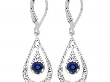 14k White Gold .53ctw Sapphire & .26ctw Diamond Dangle Earrings Sale