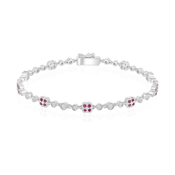 14k White Gold .83cttw Ruby & .67cttw Diamond Floral Bracelet Cheap