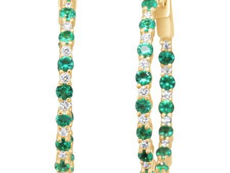 14K Yellow Gold Emerald Diamond Earrings Sale