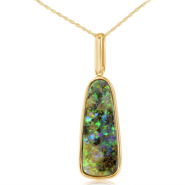 14K Yellow Gold Australian Boulder Opal Pendant Hot on Sale