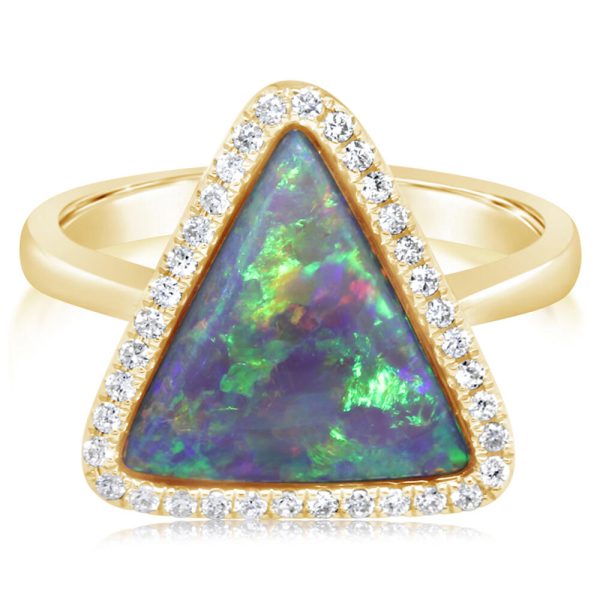 14K Yellow Gold Australian Black Opal Diamond Ring Hot on Sale