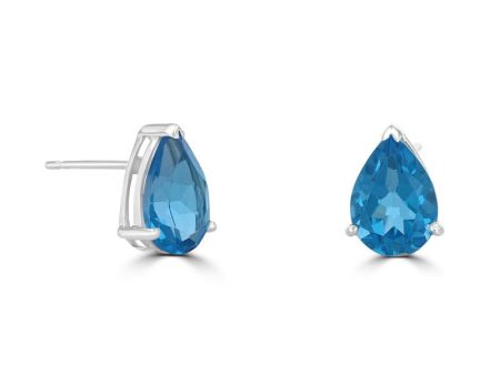 14k White Gold 10x7mm Pear Shaped Blue Topaz Stud Earrings Cheap