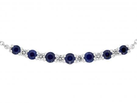 14k White Gold .91ctw Sapphire & .18ctw Diamond Bar Necklace For Cheap