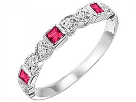 10k White Gold .13cttw Ruby & .08cttw Diamond Band For Sale