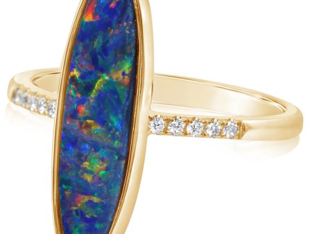 14K Yellow Gold Australian Opal Doublet Diamond Ring on Sale