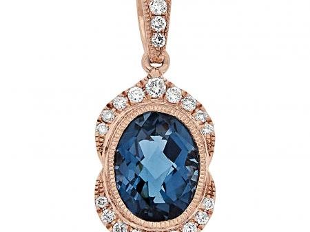 14k Rose Gold 2.00ct Blue Topaz & .18ctw Diamond Pendant Online Hot Sale