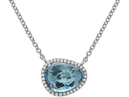 14k White Gold 2.38ct Blue Topaz & .08cttw Diamond Halo Necklace Hot on Sale