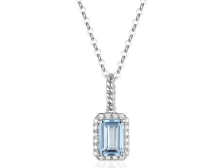 14k White Gold .74ct Blue Topaz & .05cttw Diamond Halo Necklace For Discount