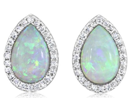 14K White Gold Australian Opal Diamond Earrings Online Sale