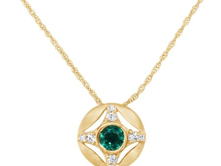 14K Yellow Gold Brazilian Emerald Diamond Pendant For Cheap