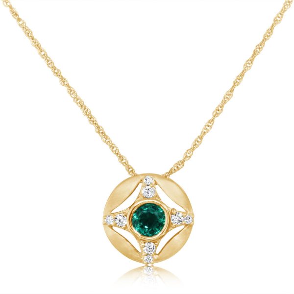 14K Yellow Gold Brazilian Emerald Diamond Pendant For Cheap