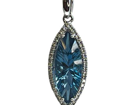 14k White Gold 2.78ct marquise London Blue Topaz & Diamond Halo Pendant Hot on Sale