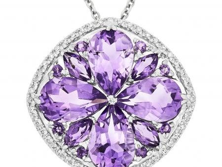 14k White Gold 6.02ctw Amethyst & .15ctw Diamond Pendant Discount