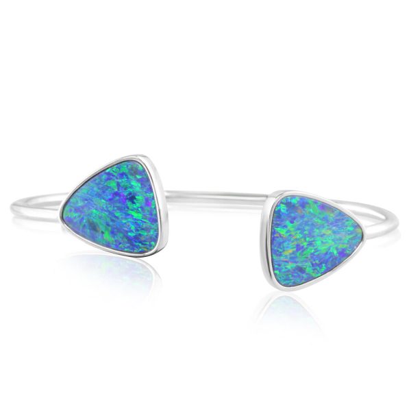 14K White Gold Australian Opal Doublet Bracelet For Discount