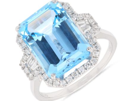 14k White Gold 8.31ct emerald cut Blue Topaz & .47cttw Diamond Ring Online Hot Sale