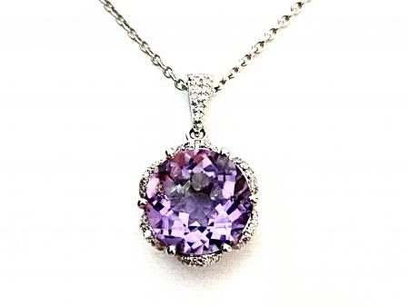 14k White Gold 3.01ctw Amethyst & .12ctw Diamond Pendant Online now