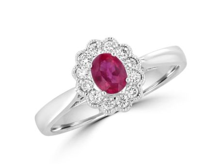 14k White Gold .44ct oval Ruby & .17cttw Diamond Halo Ring Fashion