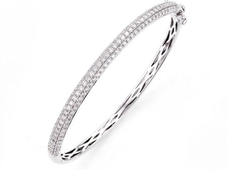 14k White Gold 2.05cttw Three row Diamond Bangle on Sale