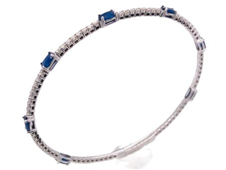 14k White Gold 1.85cttw Sapphires and .62cttw Diamond Flexi Bangle Online Sale