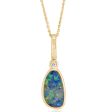 14K Yellow Gold Australian Opal Doublet Diamond Pendant with Paperclip Bail Online Sale