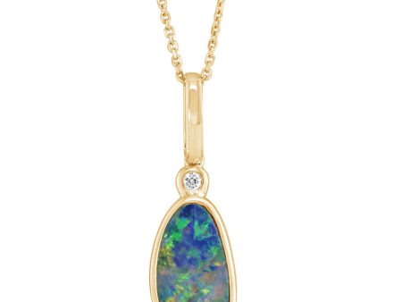 14K Yellow Gold Australian Opal Doublet Diamond Pendant with Paperclip Bail Online Sale