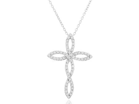 14k White Gold .38cttw Diamond Cross Necklace For Cheap