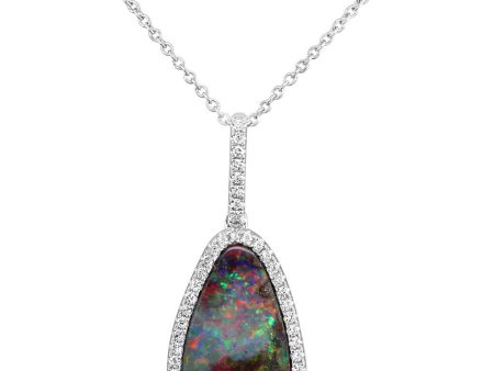 14K White Gold Australian Boulder Opal Diamond Pendant Supply