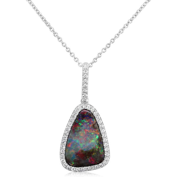 14K White Gold Australian Boulder Opal Diamond Pendant Supply