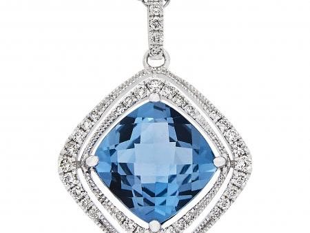 14k White Gold 3.06ct Blue Topaz & .23ctw Diamond Pendant Online Sale