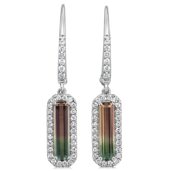 14K White Gold Bi-Color Tourmaline Diamond Earrings Online Hot Sale