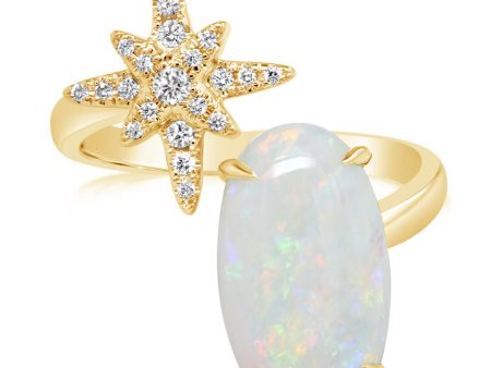 14K Yellow Gold Australian Opal Diamond Star Ring For Discount